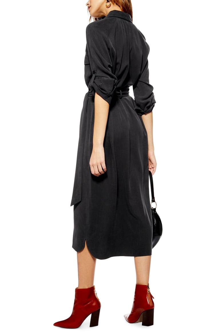 Utility Midi Shirtdress, Alternate, color, BLACK
