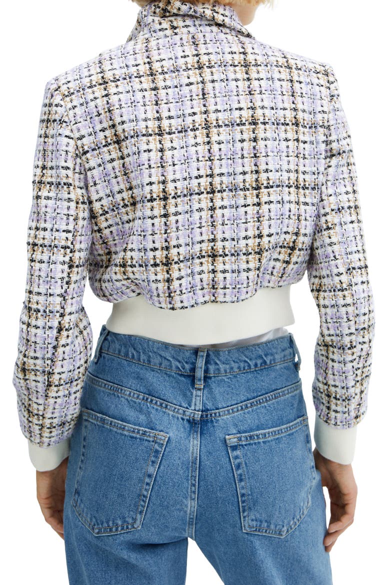 Plaid Tweed Crop Bomber Jacket, Alternate, color, LIGHT/ PASTEL PURPLE