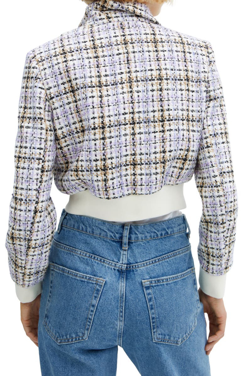 MANGO Plaid Tweed Crop Bomber Jacket, Alternate, color, 