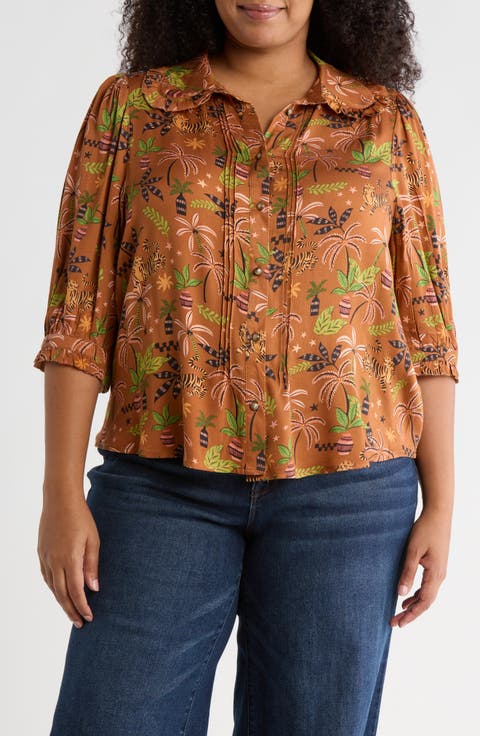 Print Button-Up Shirt (Plus)