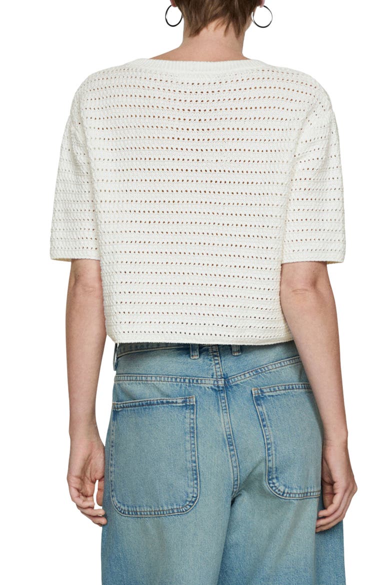 Open Stitch Short Sleeve Crop Cotton Sweater, Alternate, color, OFF WHITE