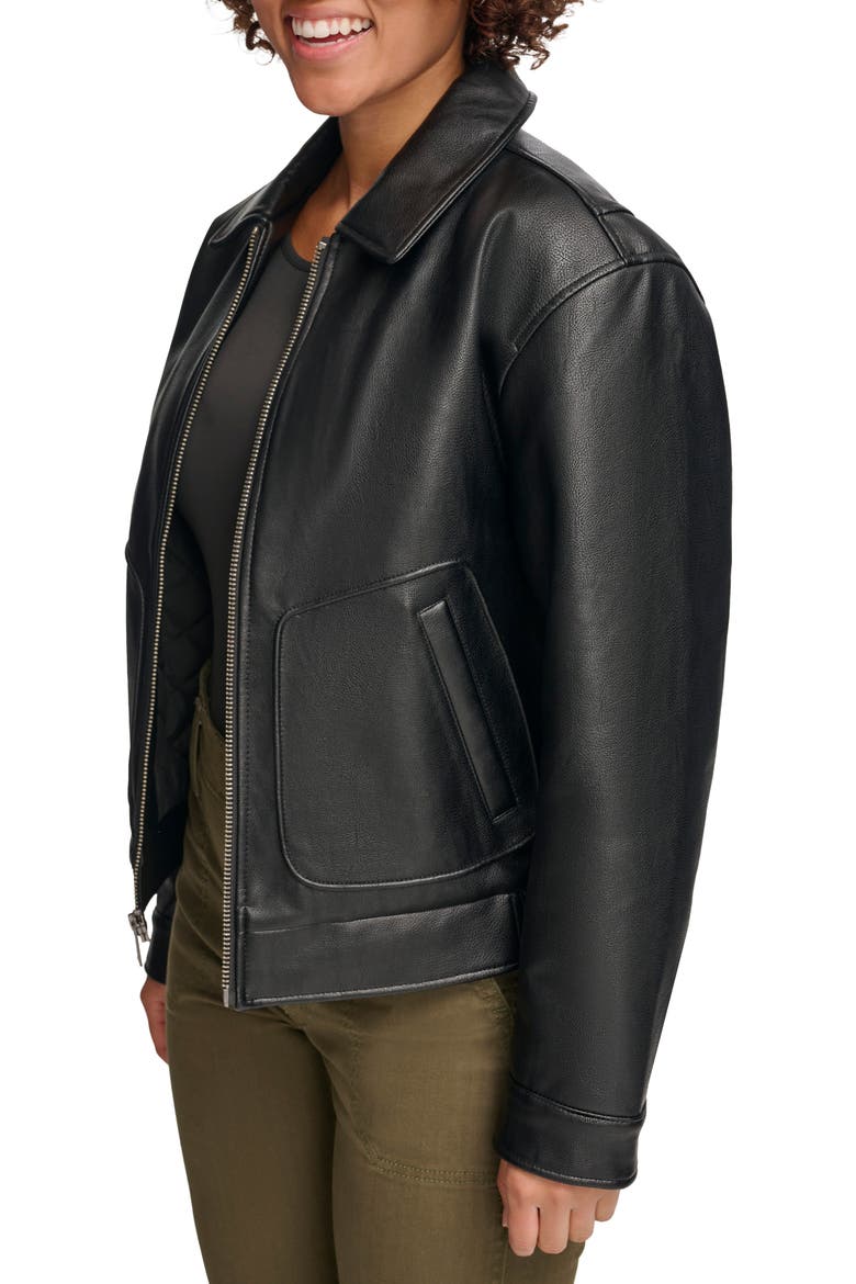 Faux Leather Bomber Jacket, Alternate, color, BLACK