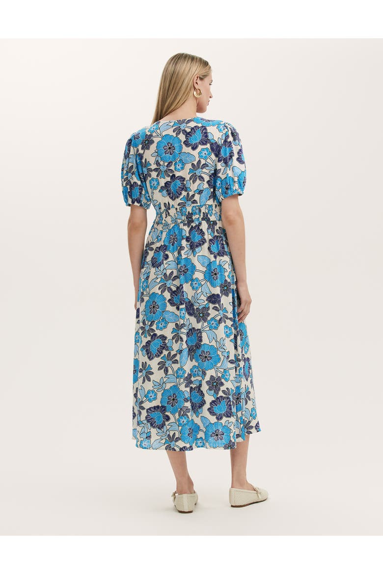 Addison Floral Linen Blend Midi Dress, Alternate, color, Blue Flower