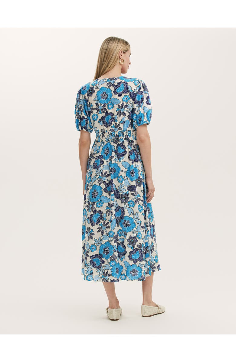 Finery London Addison Floral Linen Blend Midi Dress, Alternate, color, Blue Flower