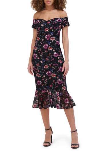 Siena Off The Shoulder Floral Lace Dress In Multi