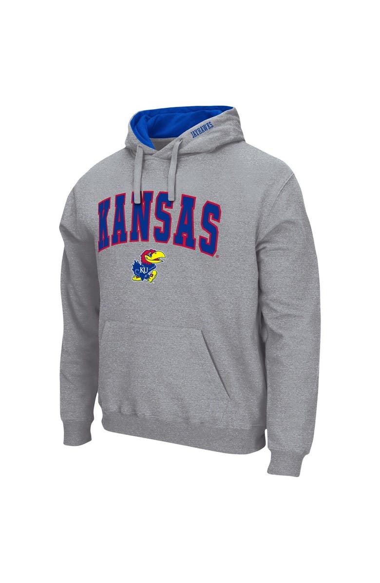COLOSSEUM Men's Colosseum Heather Gray Kansas Jayhawks Arch & Logo 3.0 Pullover Hoodie, Alternate, color, Heather Gray