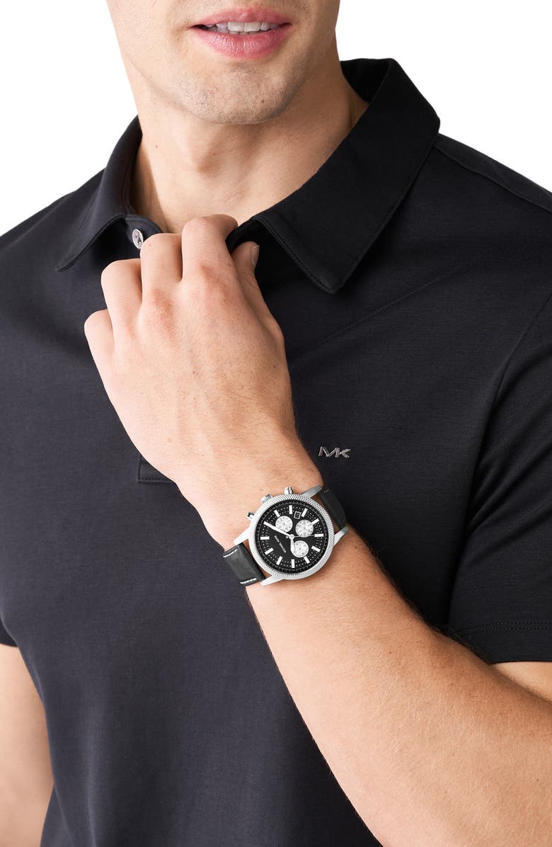 Michael Kors Hutton Chronograph Leather Strap Watch, 43mm, Alternate, color,