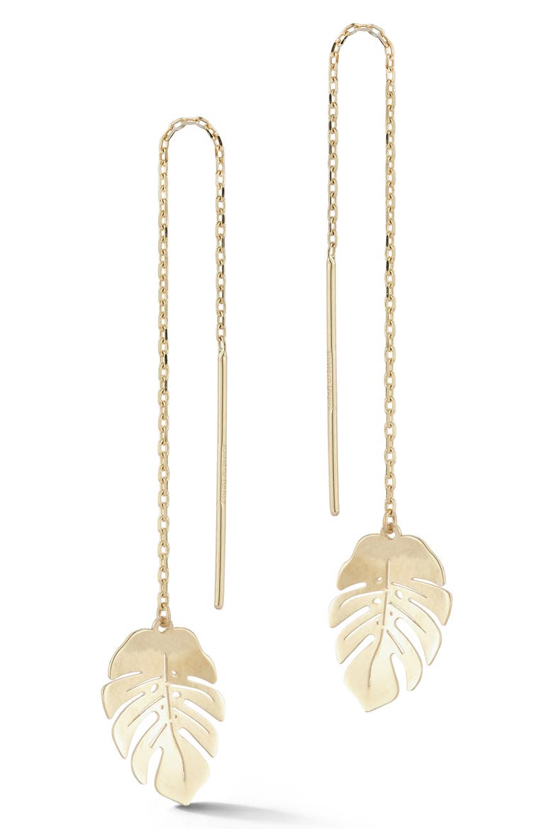 14K Gold Banana Leaf Threader Earrings, Main, color, GOLD