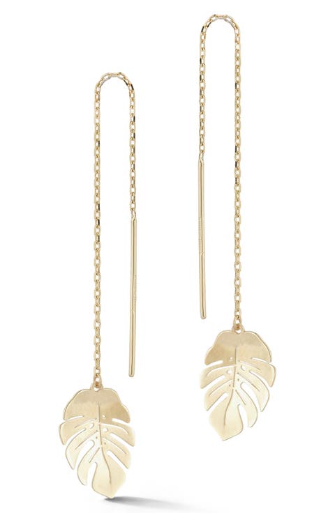 14K Gold Banana Leaf Threader Earrings