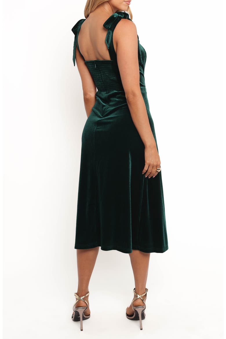 Laurel Tie Shoulder A-Line Velvet Midi Dress, Alternate, color, EMERALD GREEN