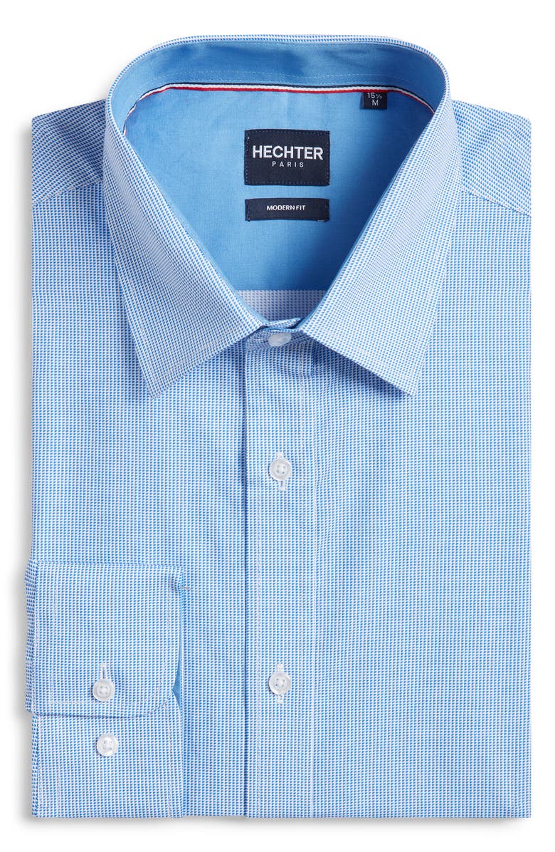 DANIEL HECHTER Paris Modern Fit Light Blue Geometric Print Cotton Dress Shirt, Alternate, color,
