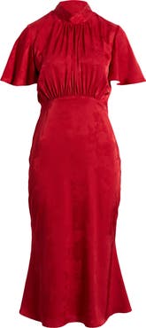 Julia Jordan Floral Jacquard Satin Flutter Sleeve Midi Dress