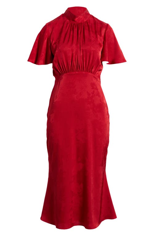 Julia Jordan Floral Jacquard Satin Flutter Sleeve Midi Dress In Red
