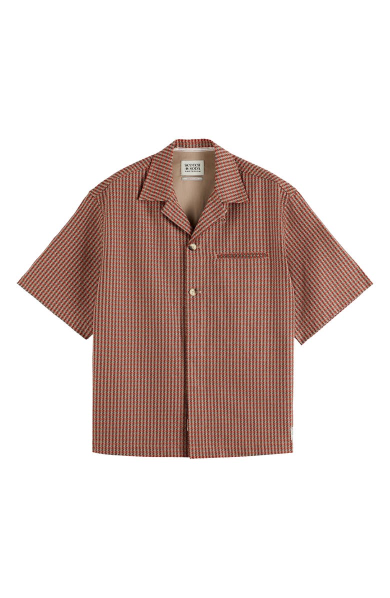 Scotch & Soda Oversize Microcheck Cotton Camp Shirt, Alternate, color, Aurora Red Micro Check