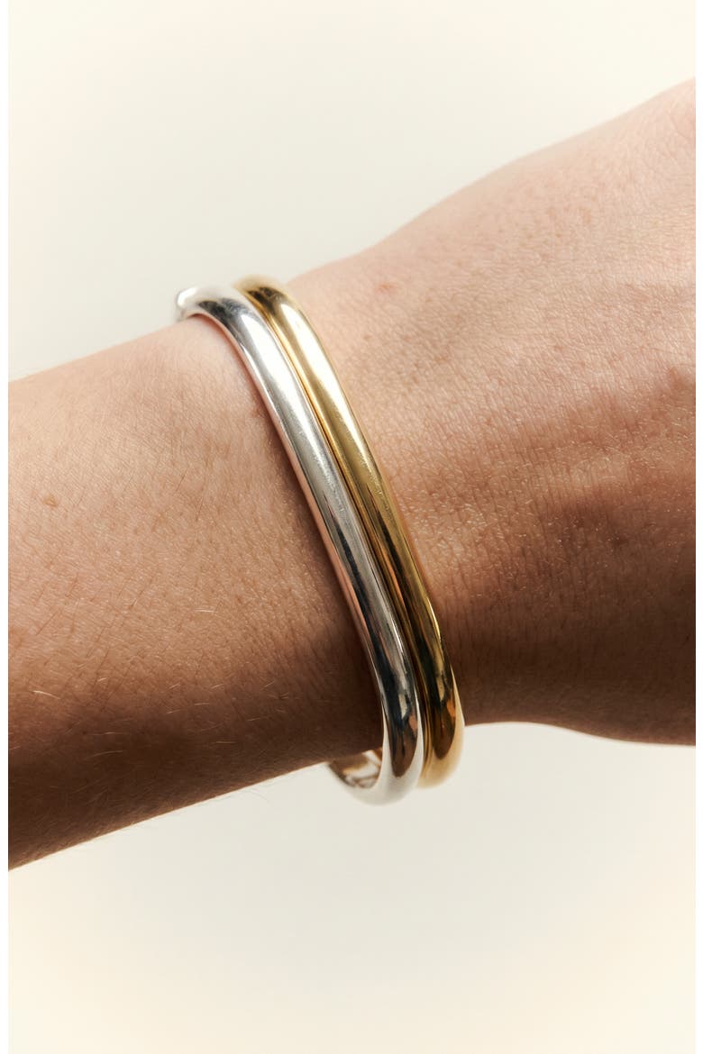 Set of 2 Hinged Bangle Bracelets, Alternate, color, GOLD/ SILVER
