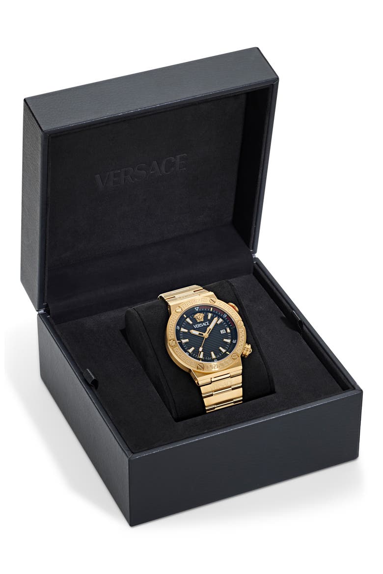 Greca Diver Bracelet Watch, 43mm, Alternate, color, IP YELLOW GOLD