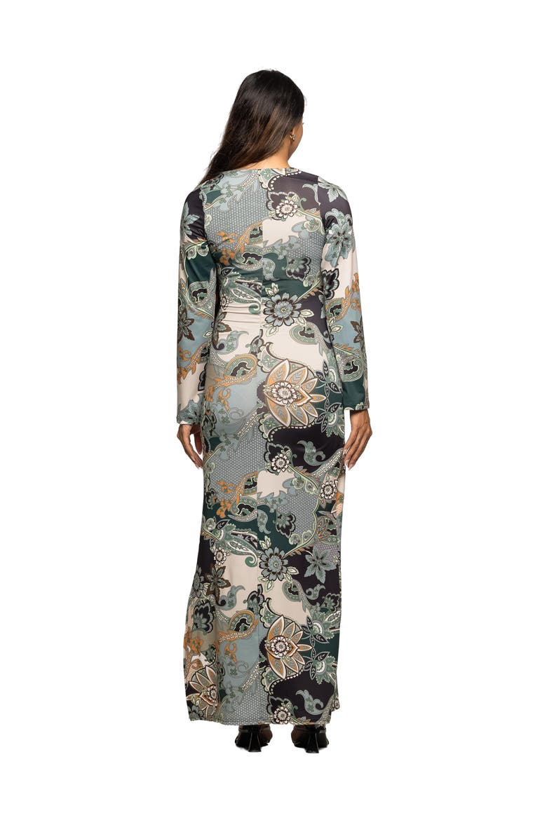 Paisley Print Long Sleeve Side Slit Maxi Dress, Alternate, color, Green Multi
