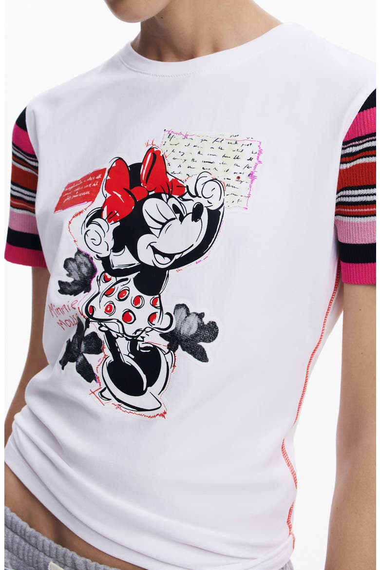 Minnie Mouse Stripe Sleeve Graphic T-Shirt, Alternate, color, WHITE
