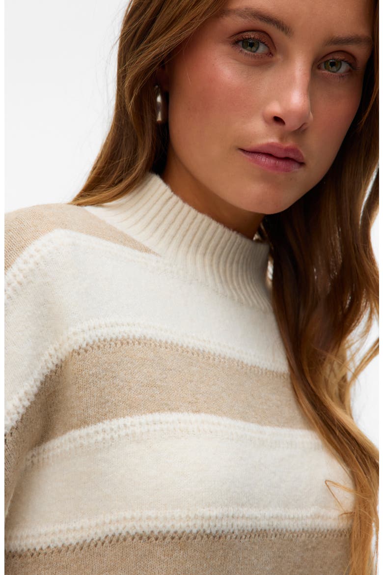 Inez Stripe Mock Neck Sweater, Alternate, color, BIRCH DETAIL W SILVER
