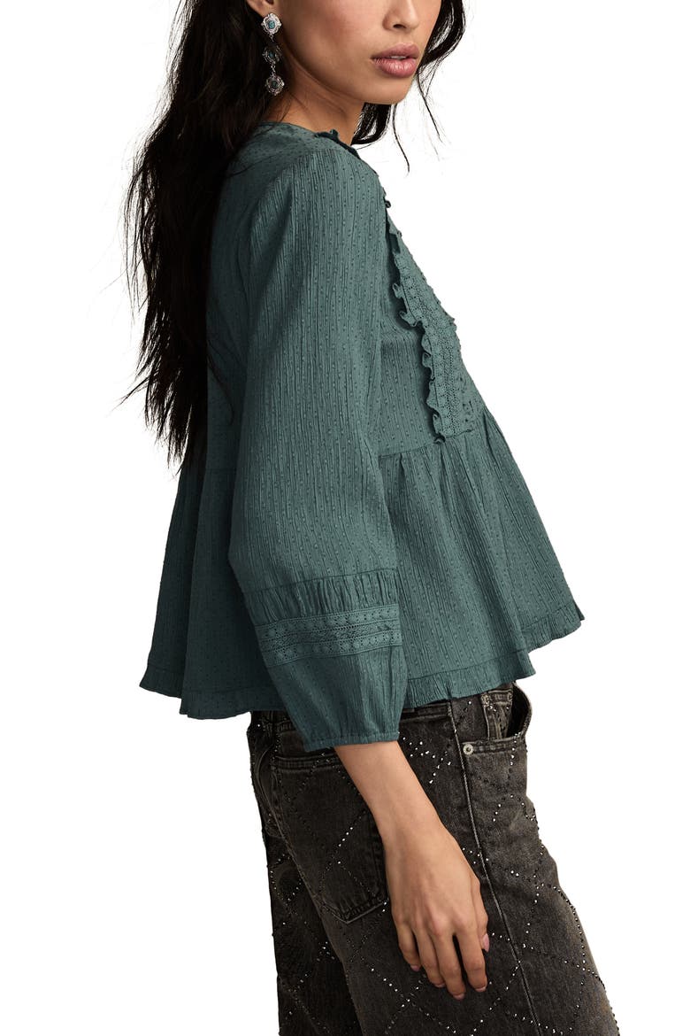 Lace Accent Cotton Peplum Top, Alternate, color, STORMY WEATHER