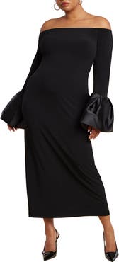 ELOQUII Off Shoulder Cuff Detail Maxi Dress