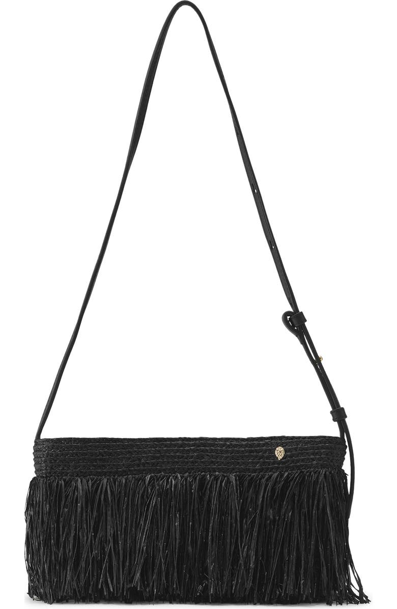 Helen Kaminski Dawn Fringe Raffia Shoulder Bag, Main, color, Black