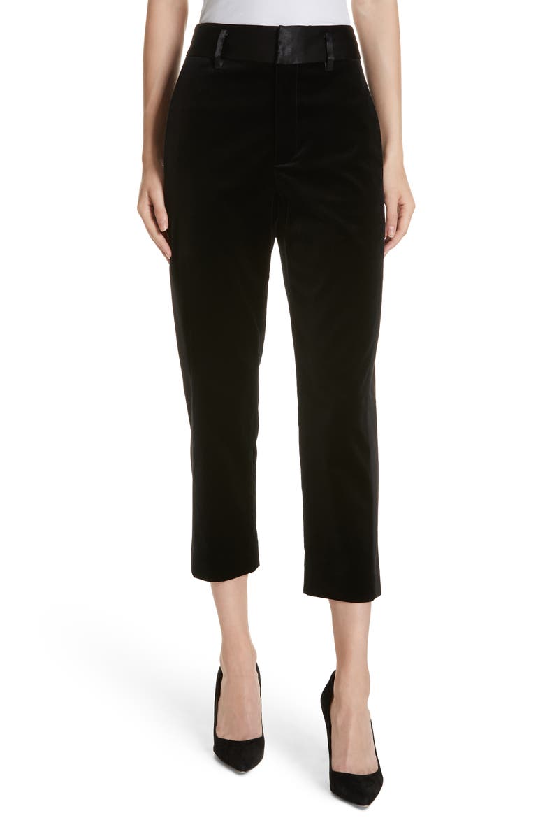 Velvet Crop Tuxedo Pants, Main, color, NOIR