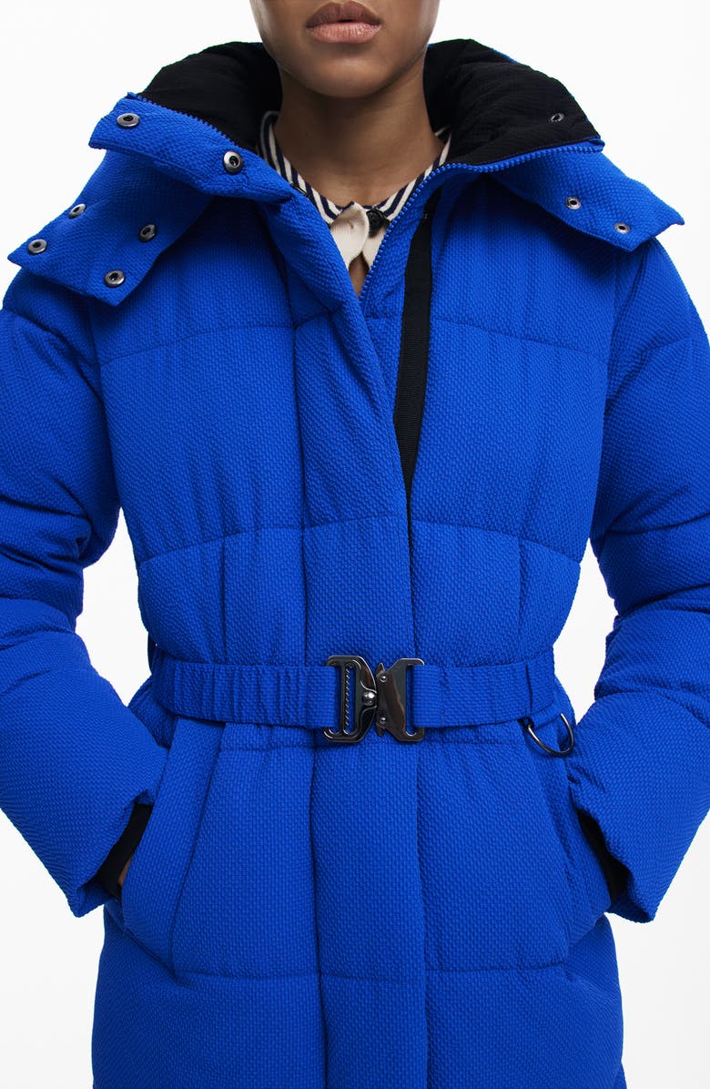 Desigual Quilted Puffer Longline Coat with Removable Hood, Alternate, color, Klein Blue
