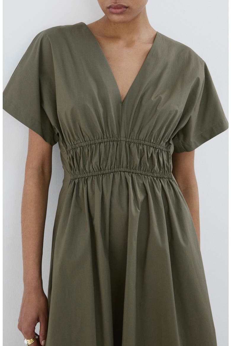 Smocked Poplin Midi Dress, Alternate, color, KHAKI GREEN
