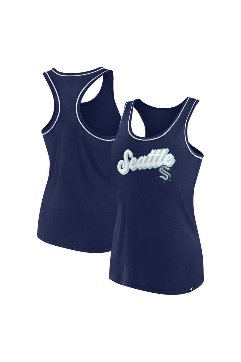 Women's Fanatics Branded Deep Sea Blue Seattle Kraken Wordmark Logo Racerback Scoop Neck Tank Top, Main, color, Navy