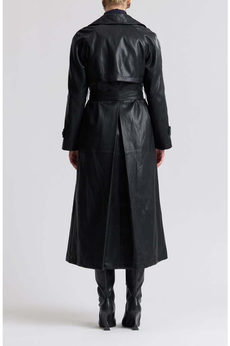 Oversize Raglan Faux Leather Trench Coat, Alternate, color, BLACK