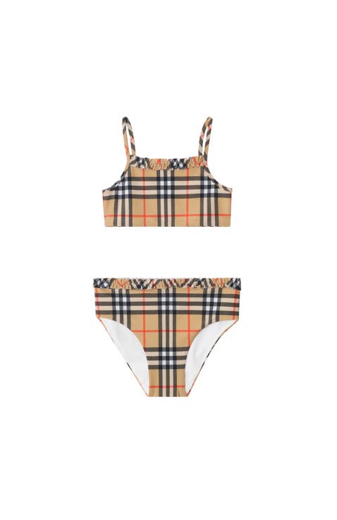Girls' Ruffe Trim Check Bikini