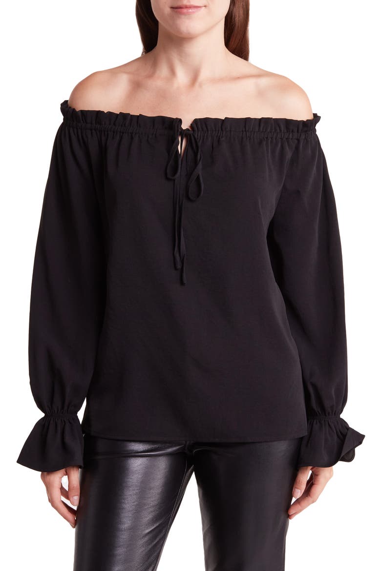Off the Shoulder Long Sleeve Top, Main, color, BLACK