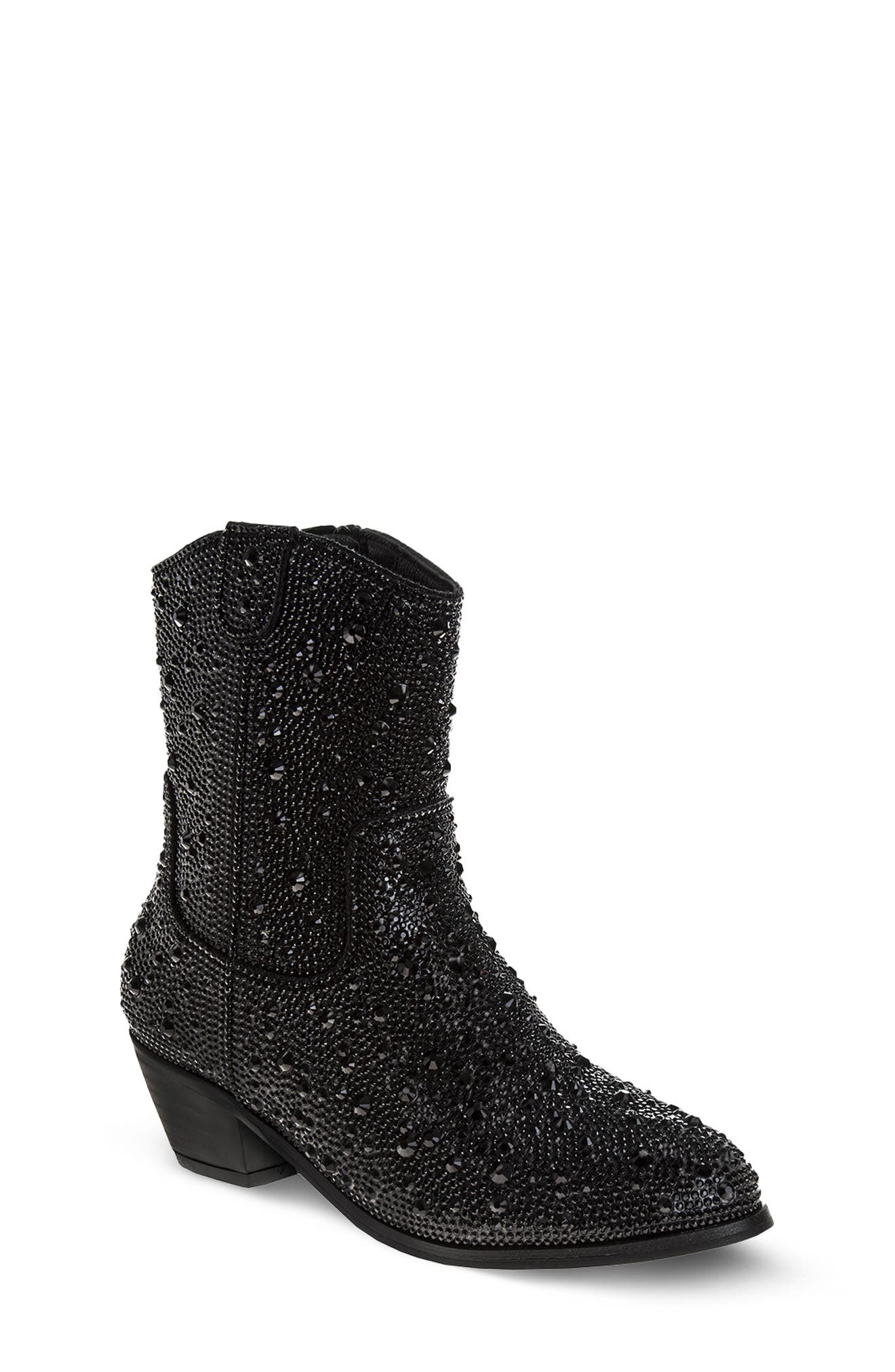 Badgley Mischka Collection Kids' Rhinestone Western Boot, Main, color, Black