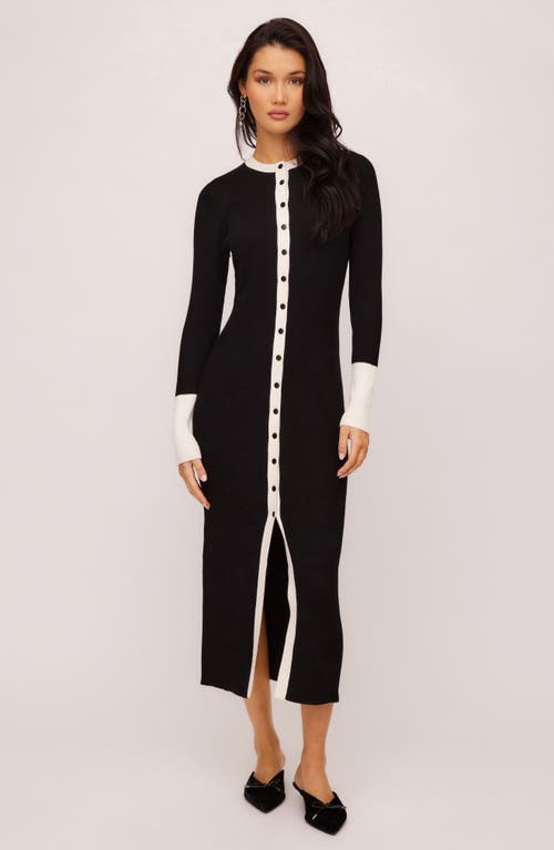 Fifteen Twenty Maves Rib Knit Button Front Desk In Black/cream