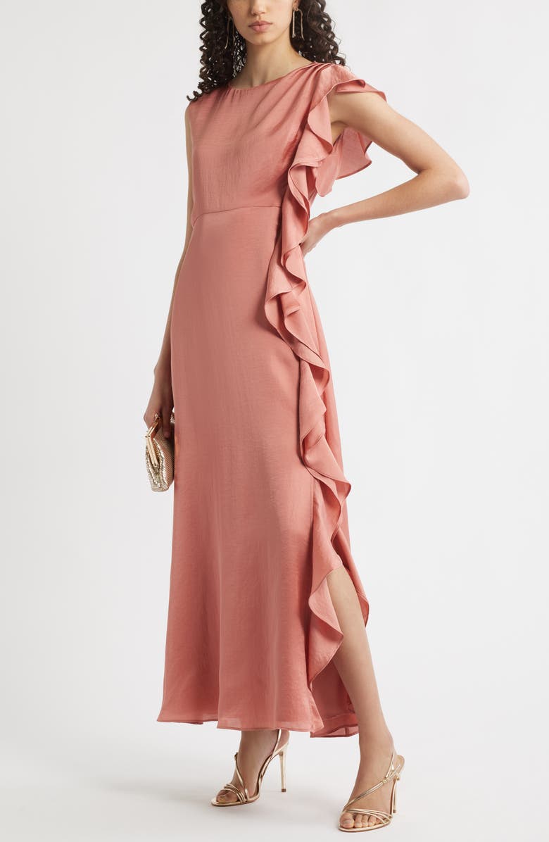 Chelsea28 Asymmetric Ruffle A-Line Dress, Main, color, Pink Desert
