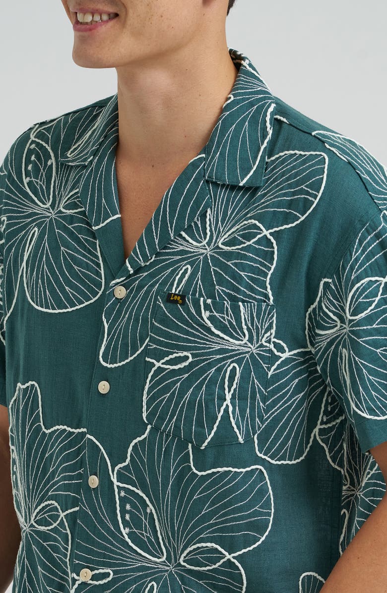 Lee Embroidered Camp Shirt, Alternate, color, Algae Floral