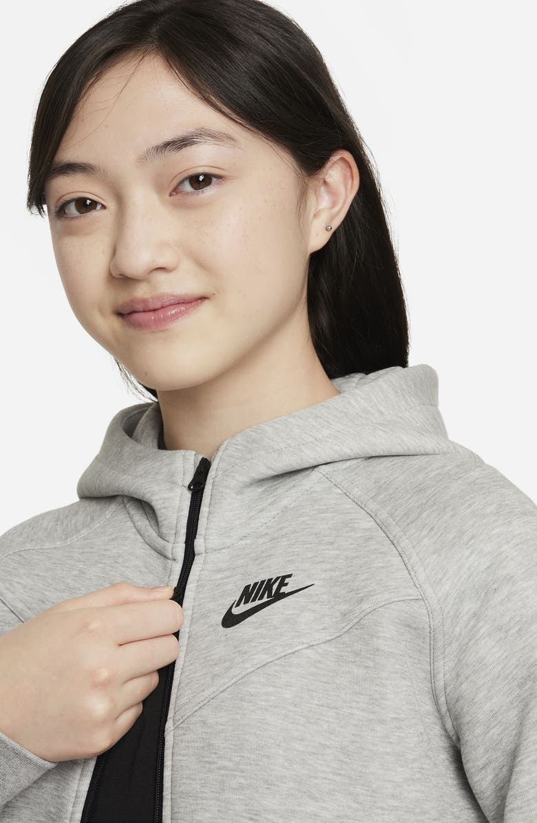 Nike Kids' Tech Fleece Full Zip Hoodie, Alternate, color, 063 Dark Grey Heather/Black