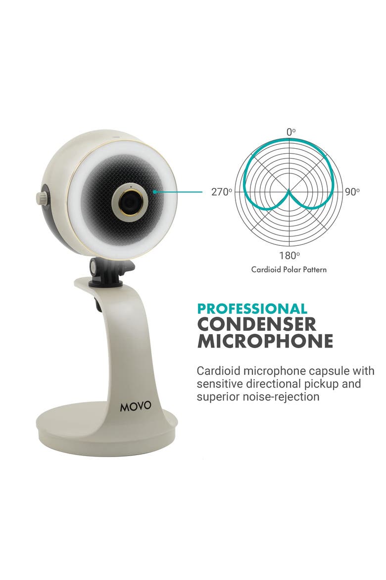 MOVO WebMic HD Pro All-in-One Webcam with Mic and Ring Light in Pearl ...