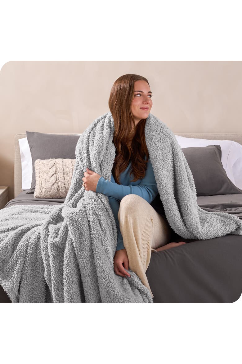 Solid Faux Shearling Blanket, Alternate, color, Light Grey