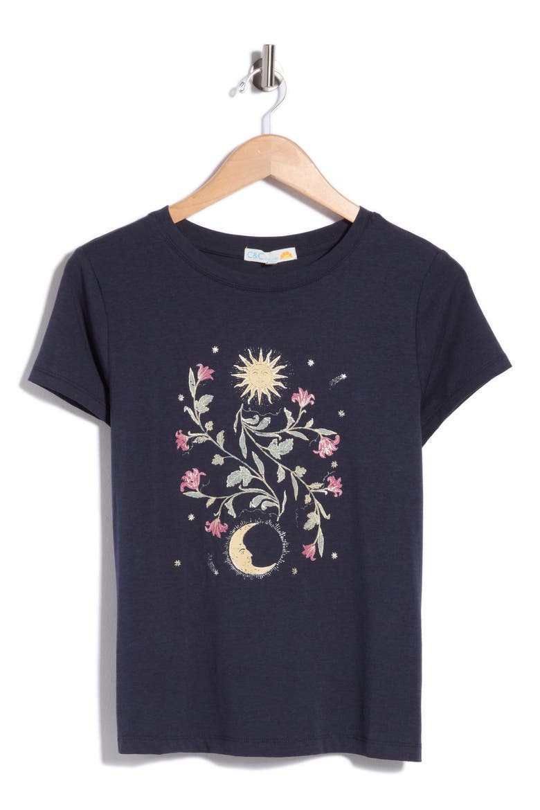 Julia Crewneck Graphic T-Shirt, Main, color, MOOD INDIGO SUN AND MOON