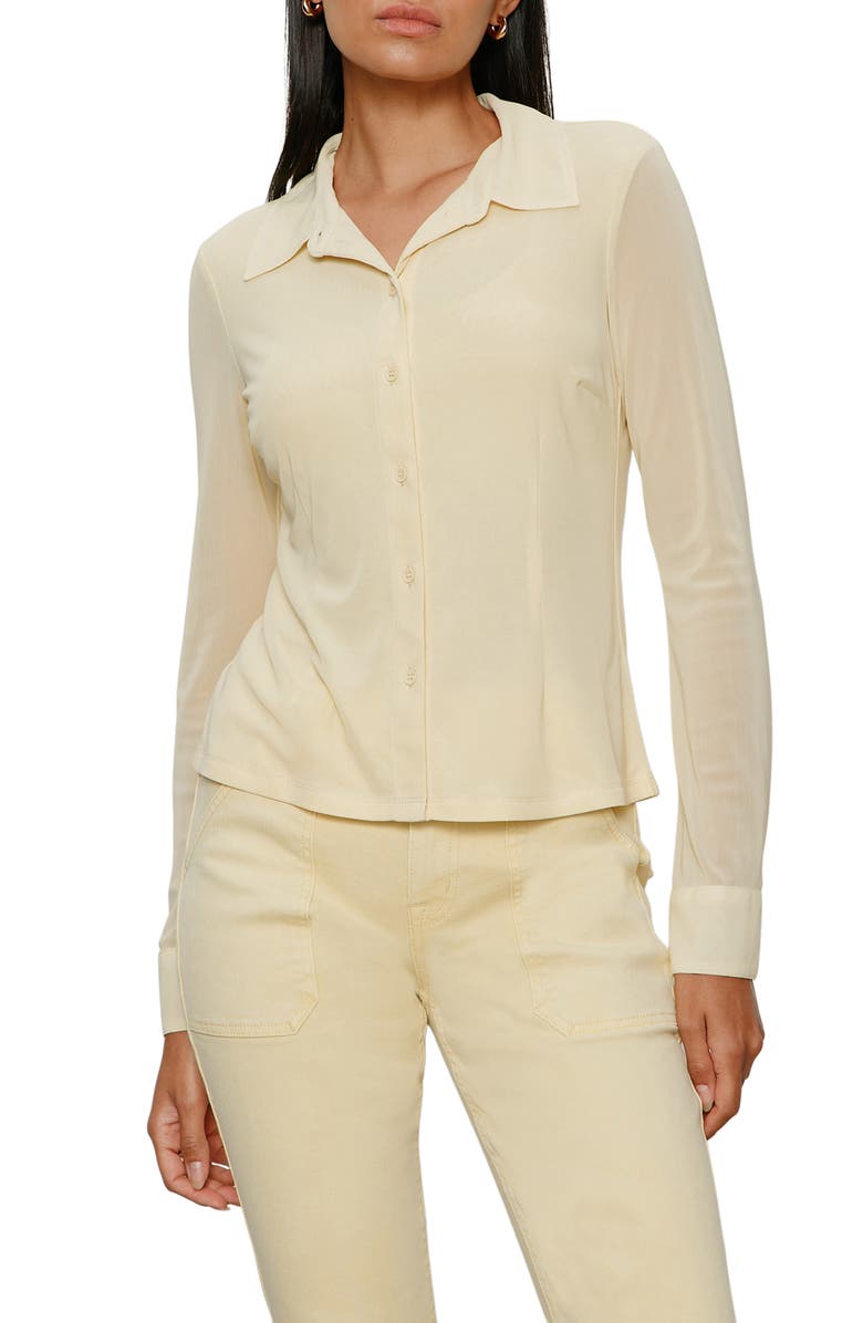 Sanctuary Mesh Button-Up Shirt, Main, color, Buttercream White