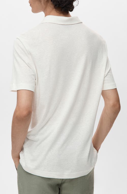 Mango Slim Fit Linen Blend Jersey Polo In White