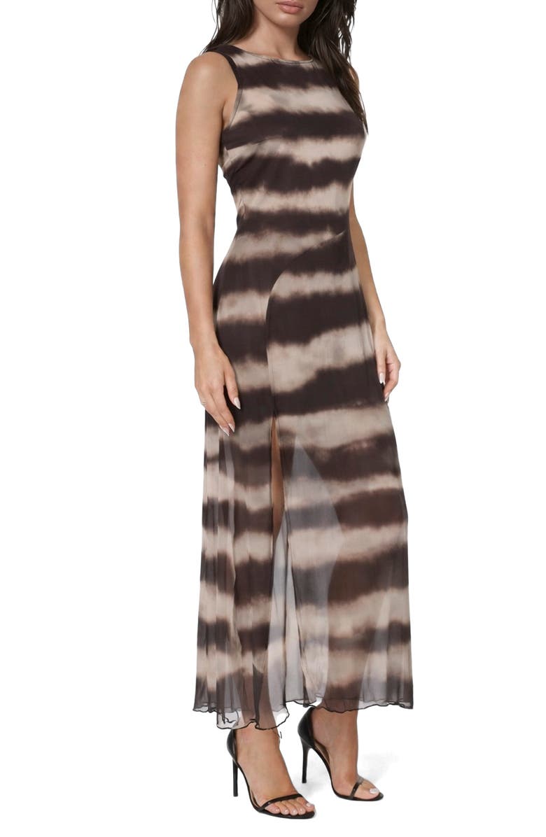 bebe Power Mesh Side Ruched Maxi Dress, Alternate, color, 