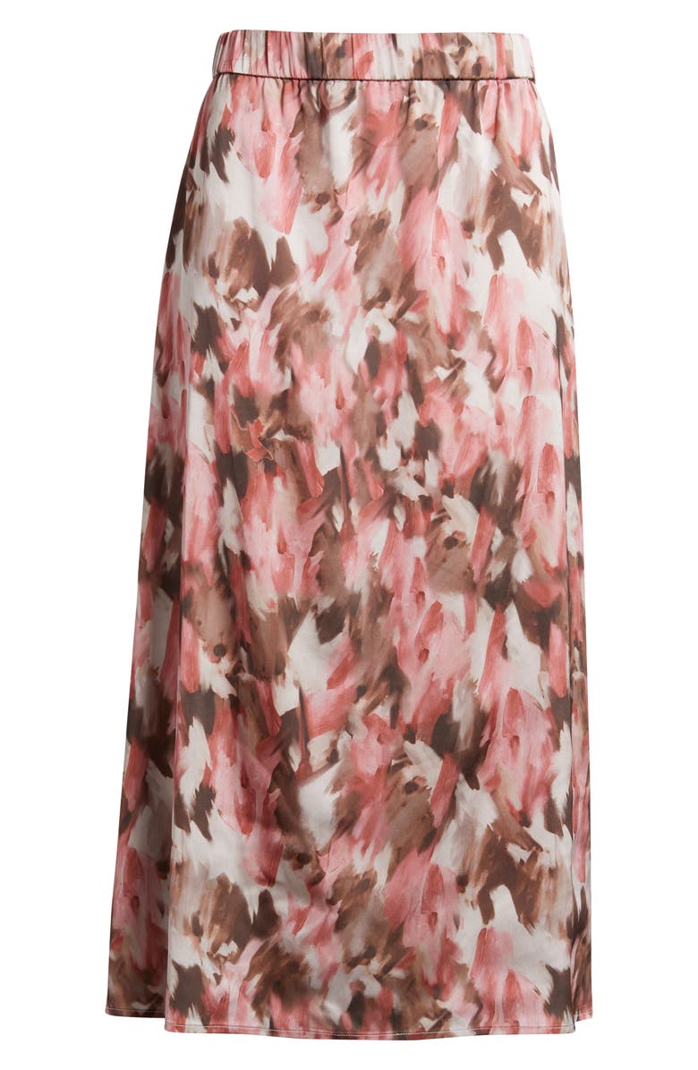 Misook Brushstroke Print Crêpe de Chine Midi Skirt, Alternate, color, Honey Suckle/ Charmeuse/ Multi