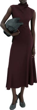 MANGO Drape Mock Neck Sleeveless Midi Dress