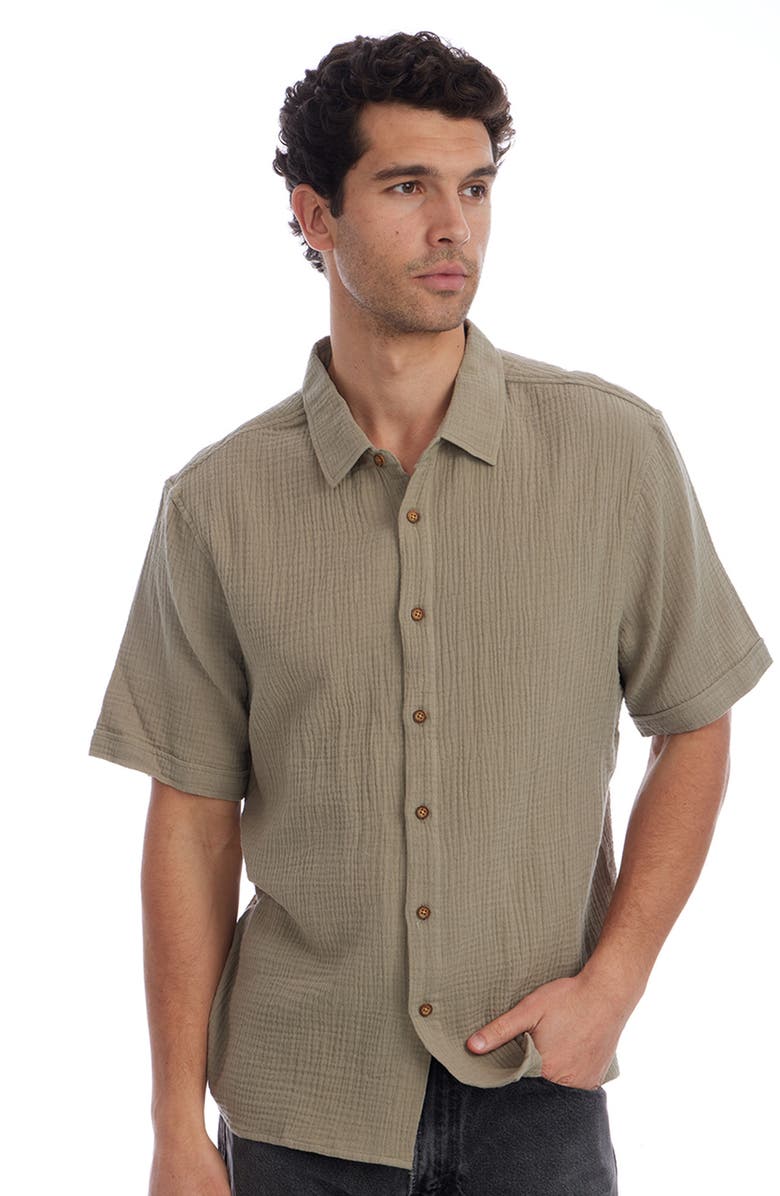 PX Short Sleeve Cotton Gauze Button-Up Shirt, Alternate, color, Olive