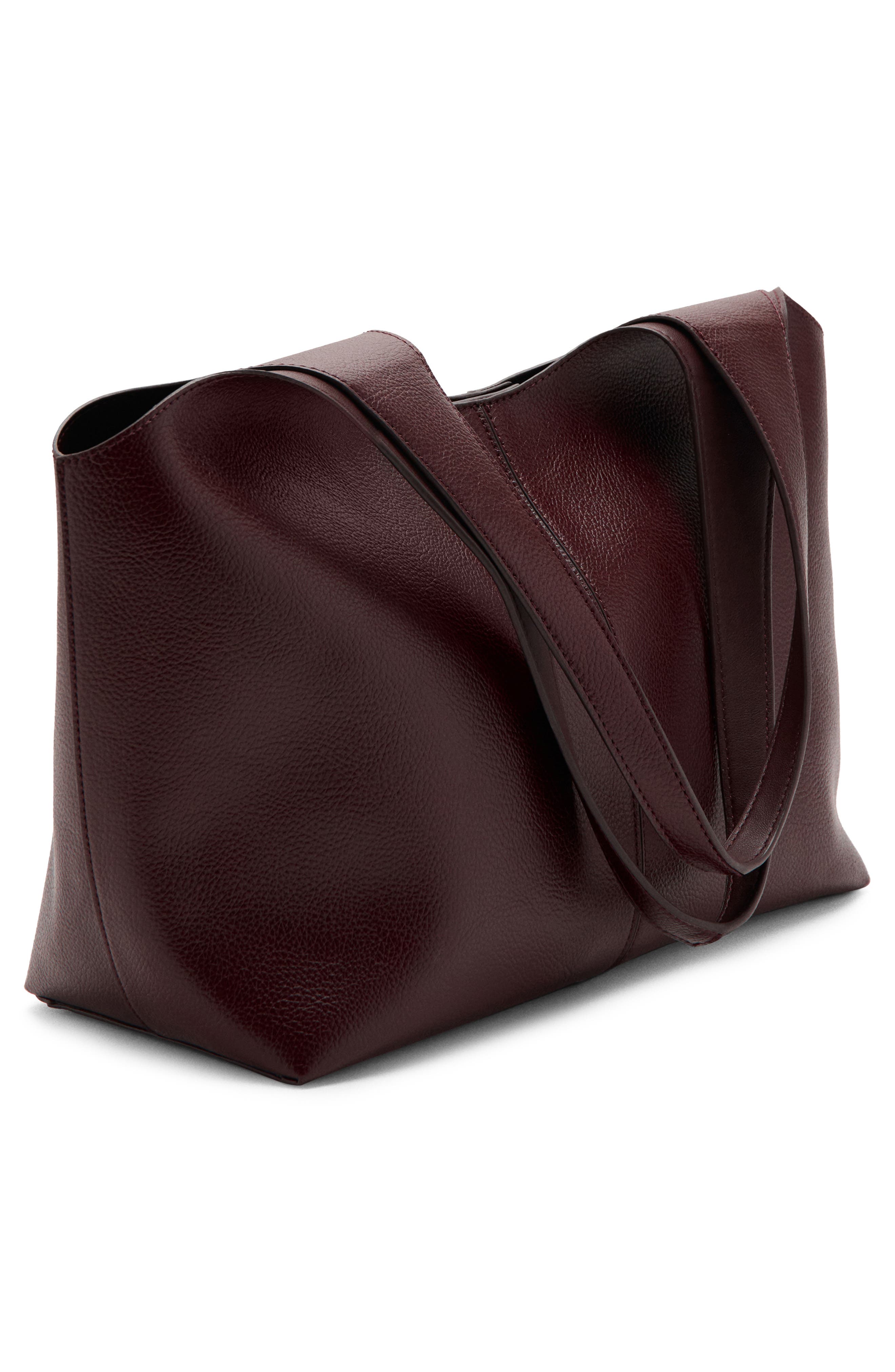 Large Faux Leather Shopper Tote, Alternate, color, BURGUNDY
