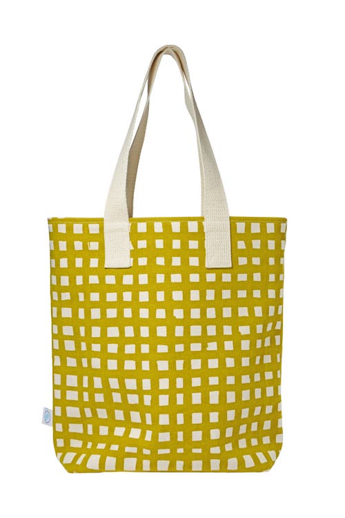 Dance Happy Grid Carry All Tote Bag In Golden Flax