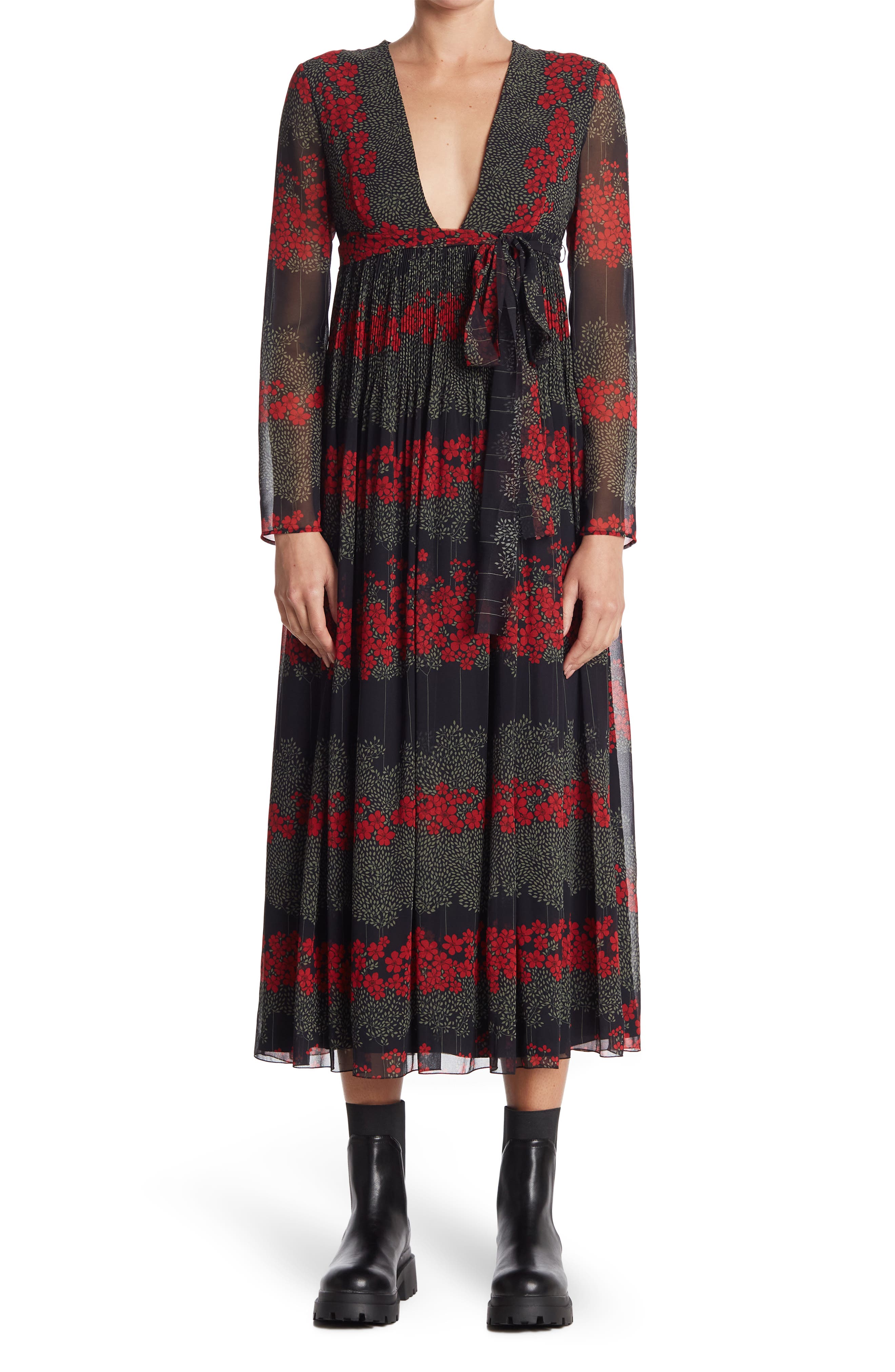 RED Valentino Floral Long Sleeve Tie Waist Maxi Dress (Women ...